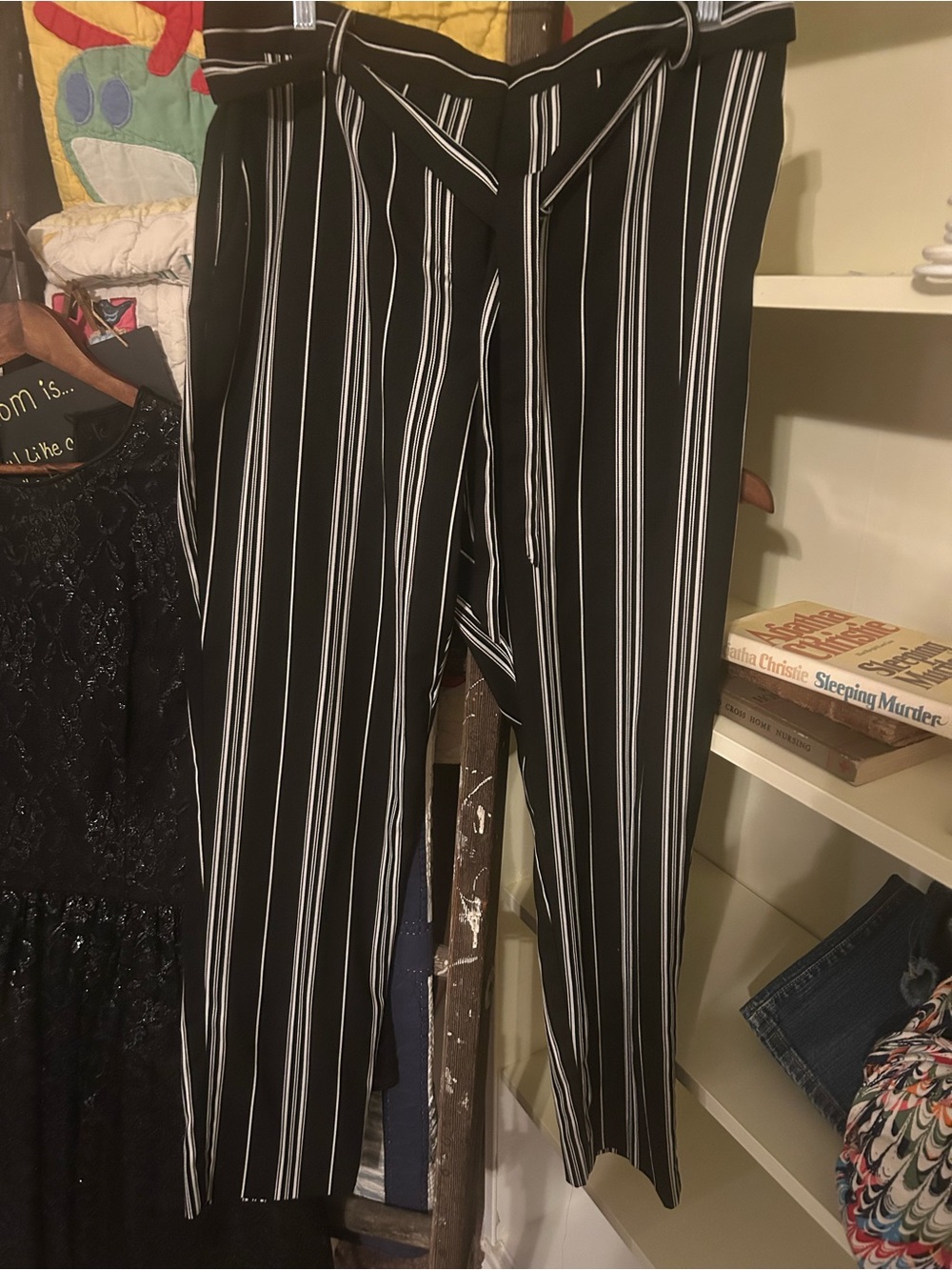Vince Camuto Black Pants with White Vertical Stripes